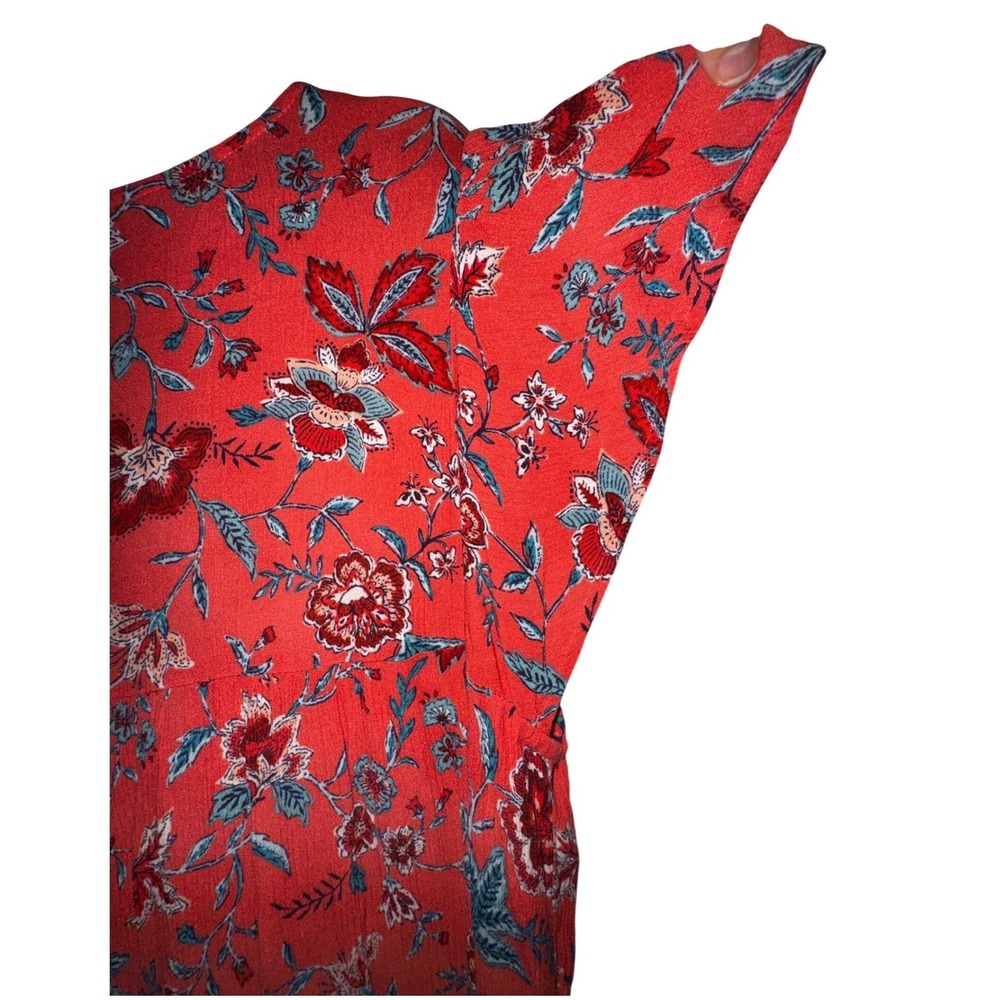 Red Floral Tassel‎ Tie Neck Short Sleeve Blouse Top Plus Size XXL Boho Hippie - Picture 5 of 6